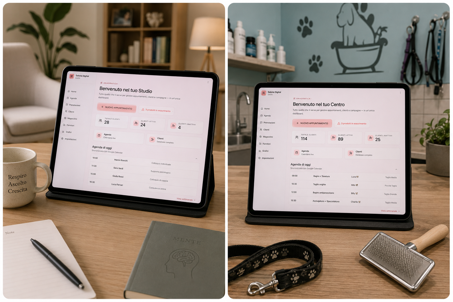 CRM Automia su tablet in contesti professionali diversi