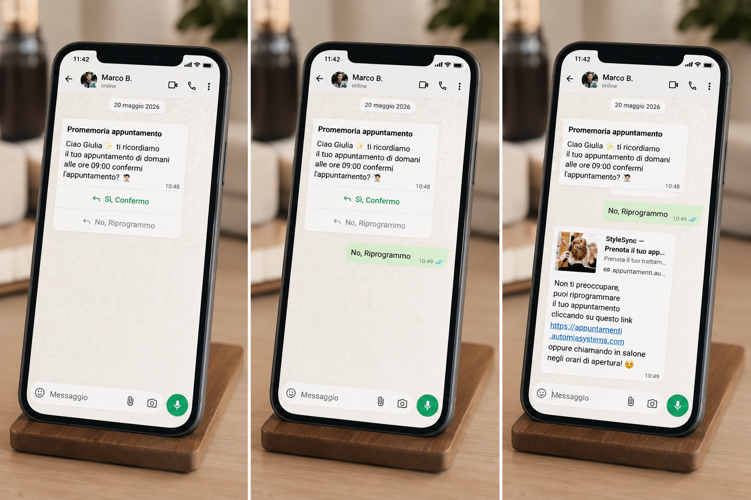 Automazioni WhatsApp: promemoria, conferma e riprogrammazione appuntamenti